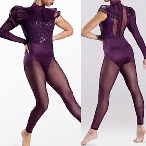 WEISSMAN Elite Dance Costume unitard purple mesh You Don't Own Me SQ12750 LA